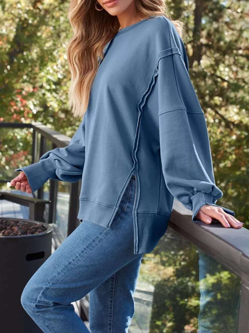 Side Slit Long Sleeve Oversized Sweatshirt, image 3