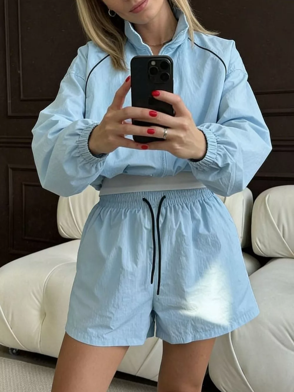 Zip Up Long Sleeve Outerwear and Shorts Set, image 10