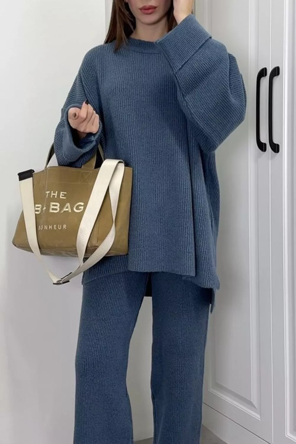 Dropped Shoulder Knit Sweater and Wide Leg Pants Set, image 5