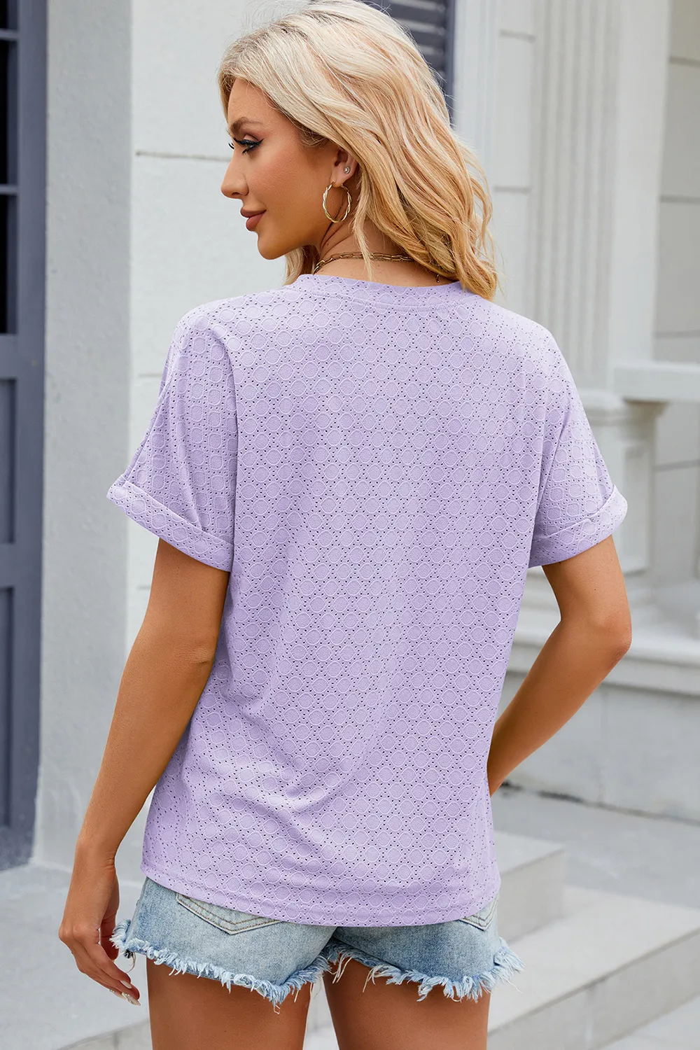 Eyelet Notched Short Sleeve T-Shirt, image 24