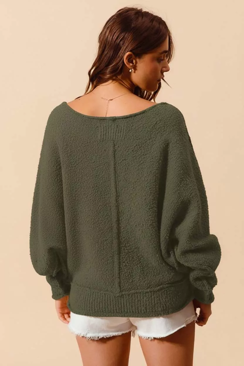 Loose Fit Exposed Seam Slouchy Boucle Sweater, image 2