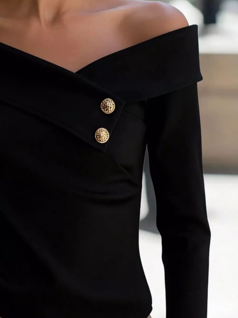 Off-Shoulder Button Decor Blouse, image 5