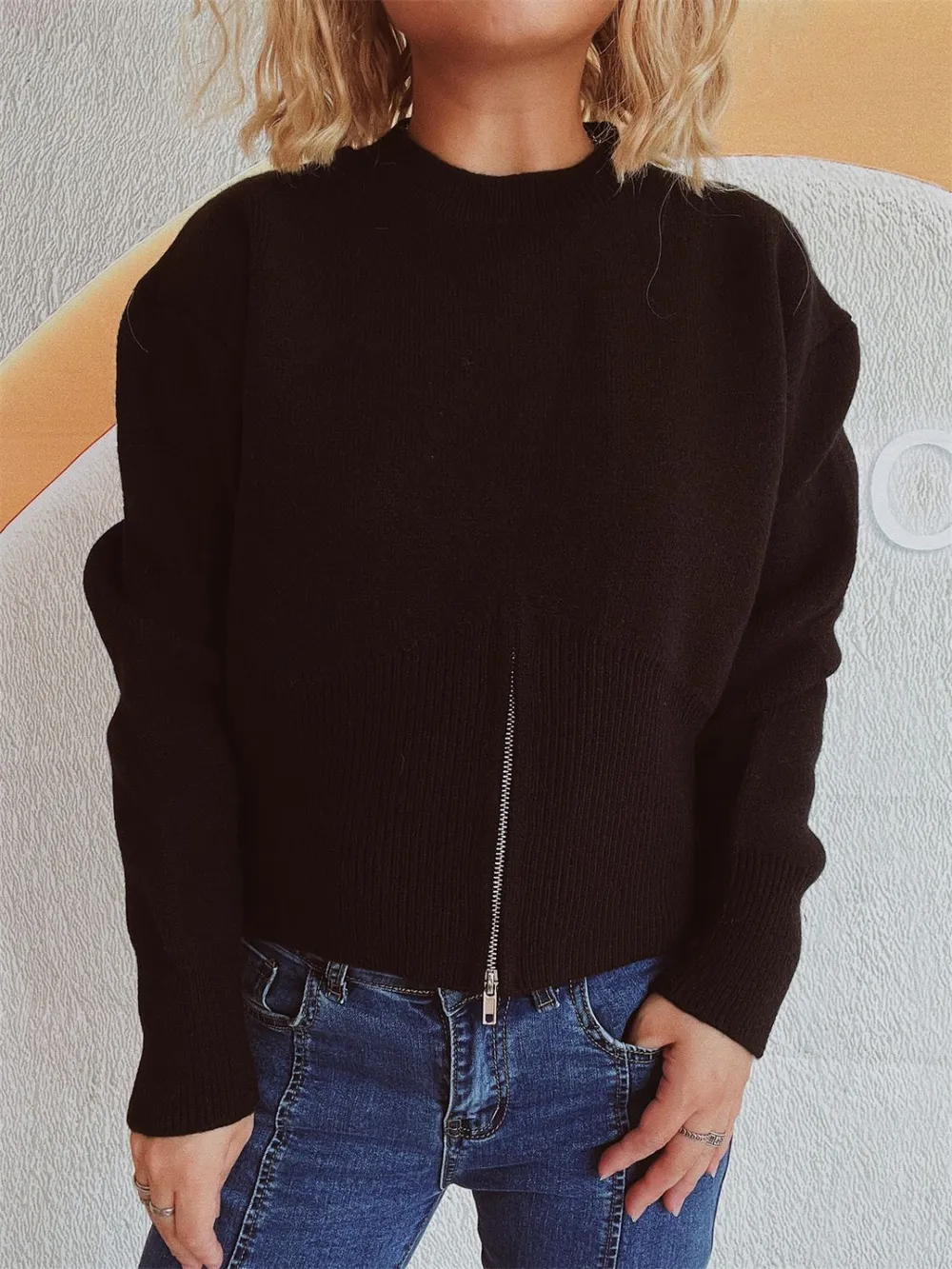 Round Neck Half Zip Long Sleeve Sweater, image 9