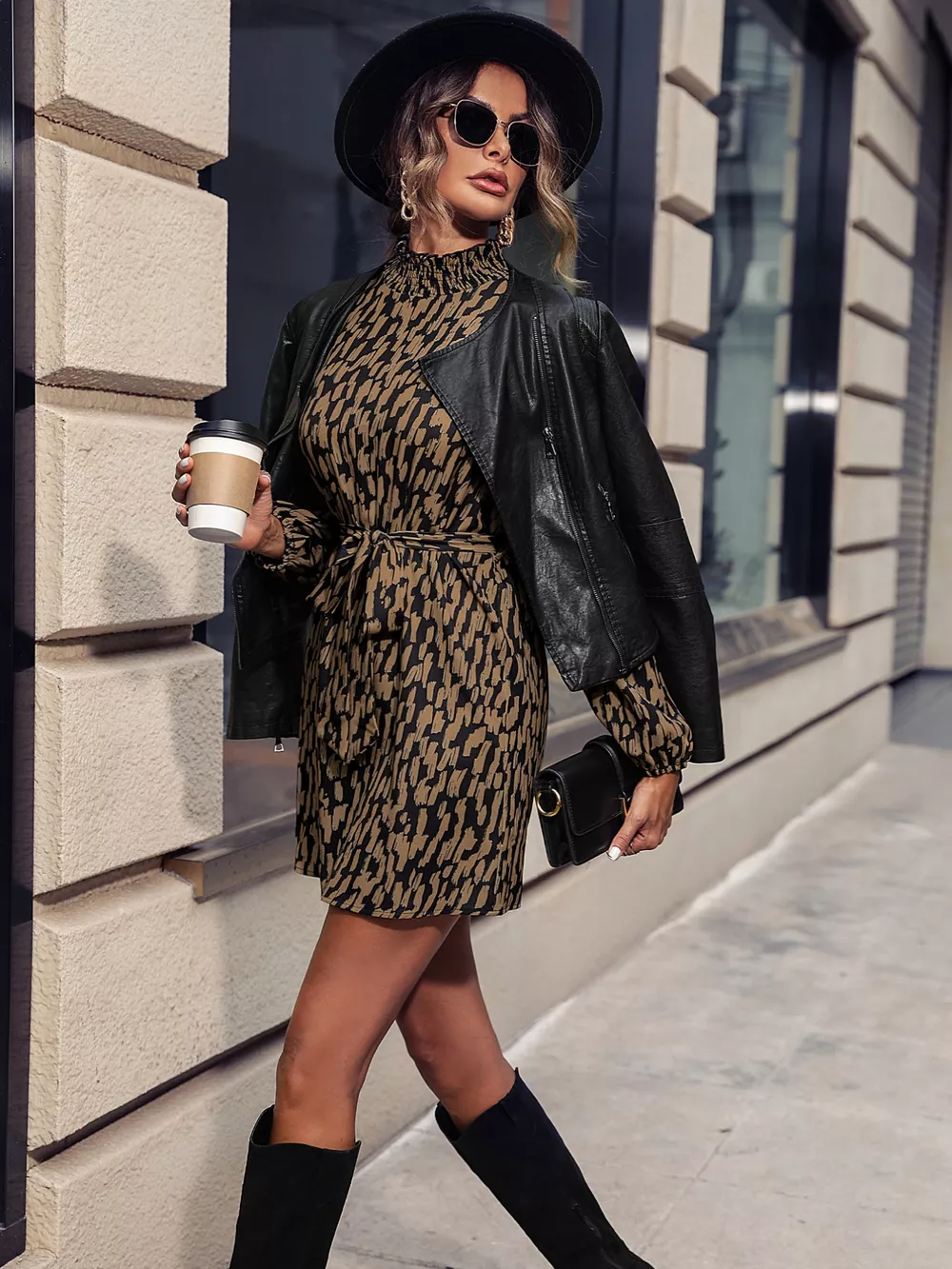 Printed Tie Waist Long Sleeve Dress, image 5