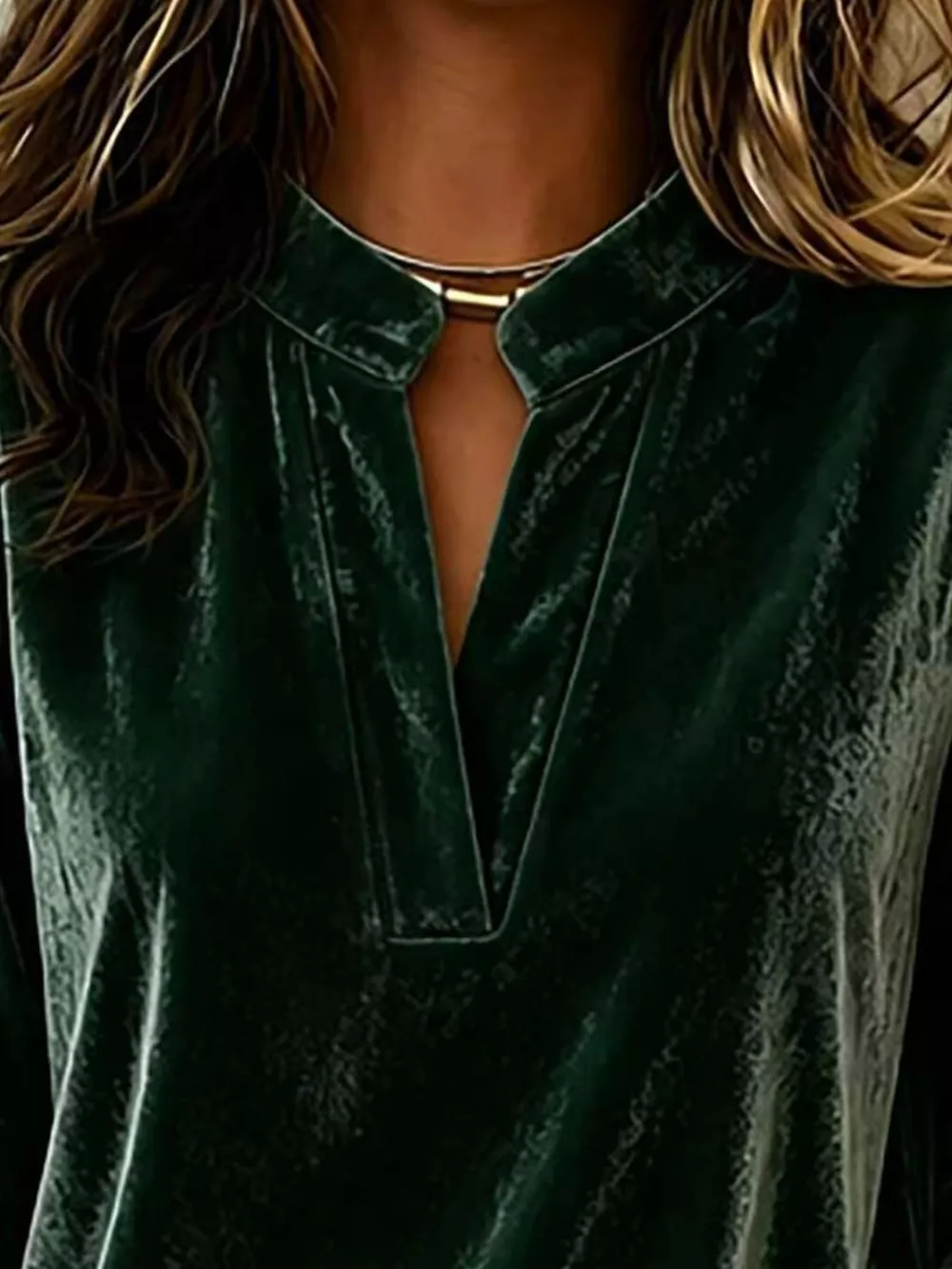 Full Size Velvet Notched Long Sleeve Blouse Plus Size, image 20