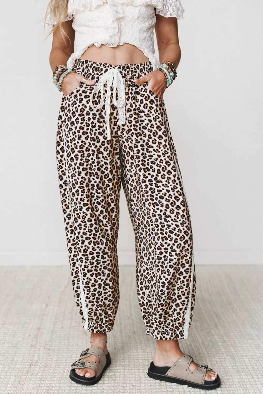 Leopard Print Ankle-Length Elastic Waist Pants