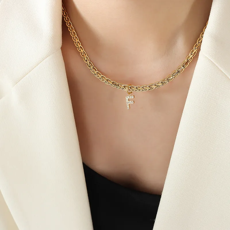 Brass Inlaid Zircon Letter Pendant Necklace, image 7