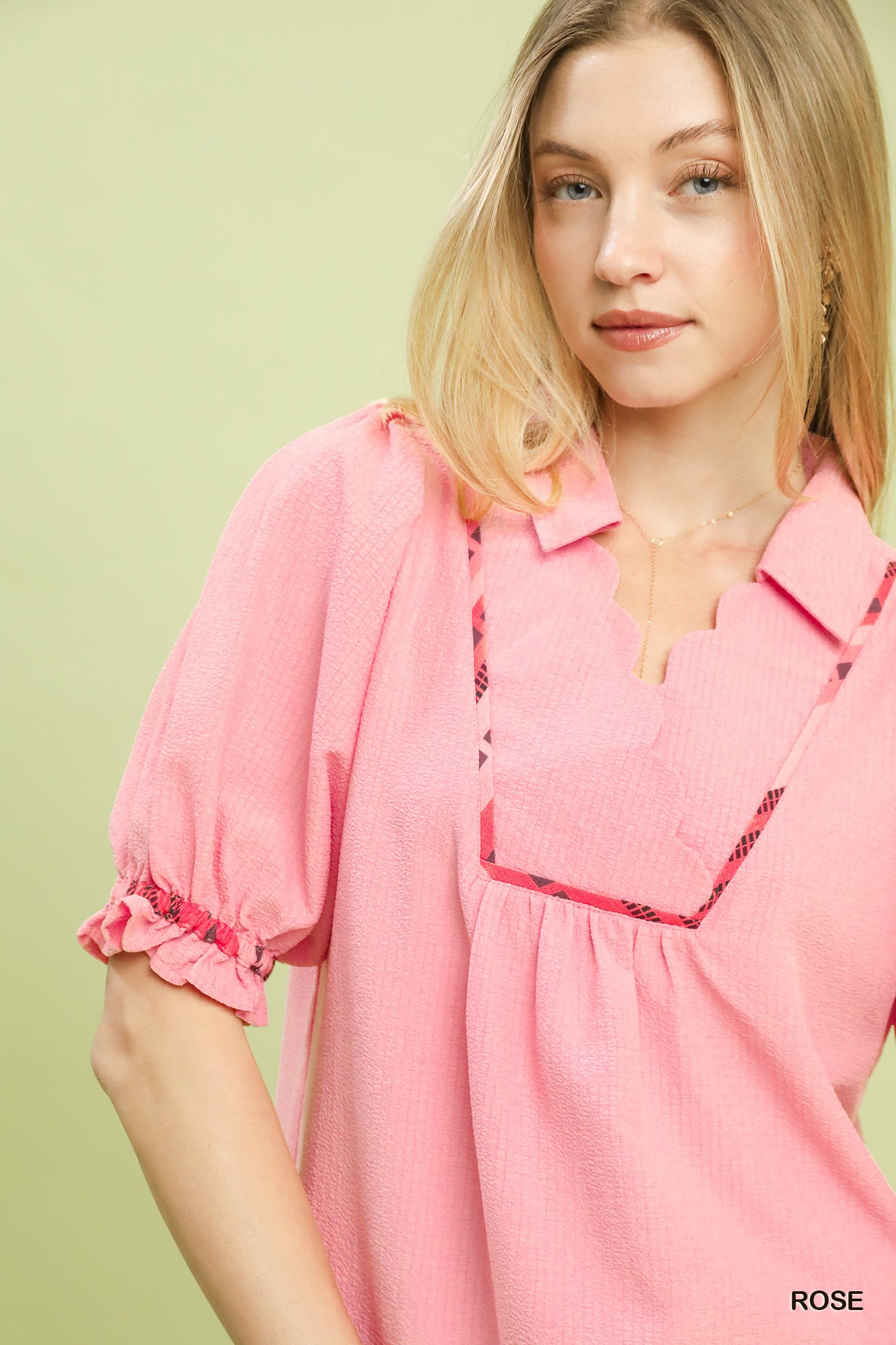Scalloped Trim Blouse with Puff Sleeves, image 5