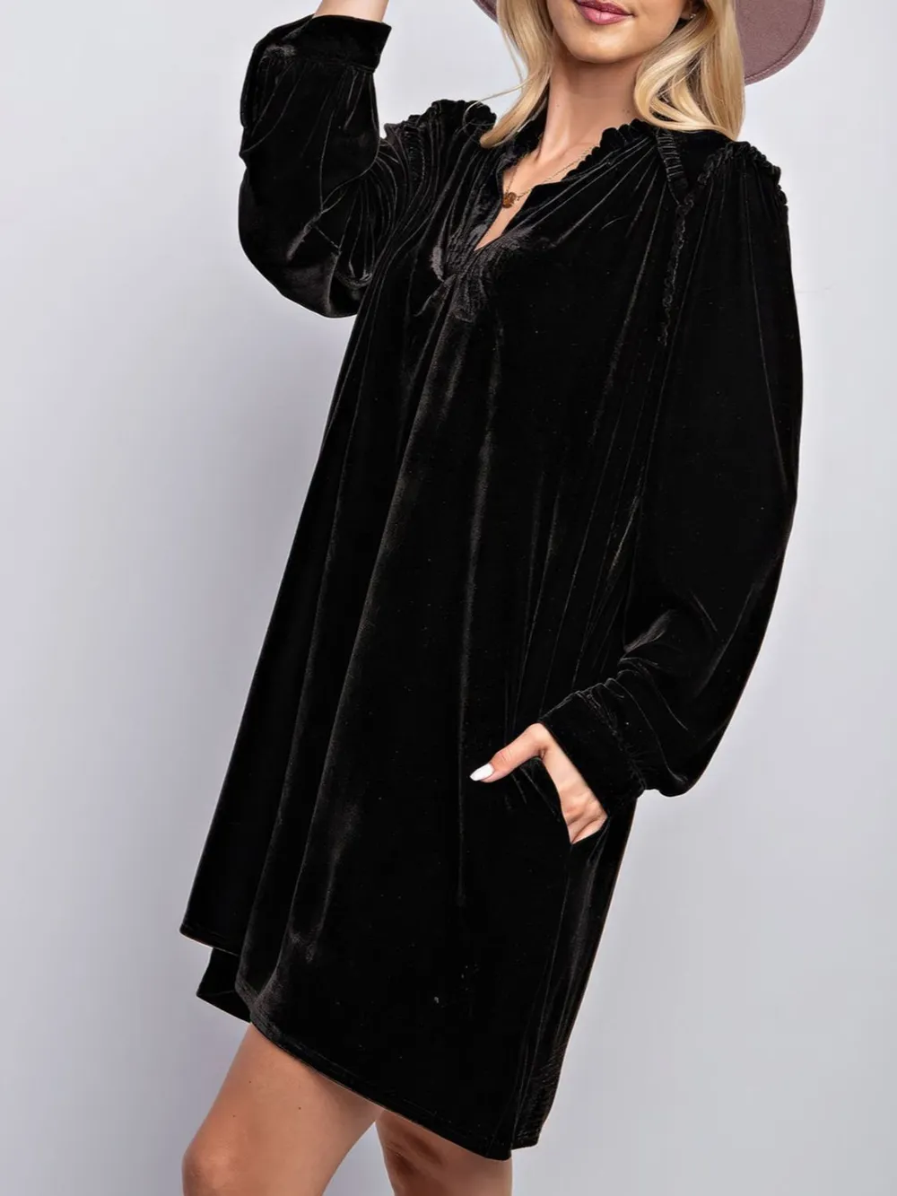 Frill Notched Long Sleeve Dress with Pockets, image 5
