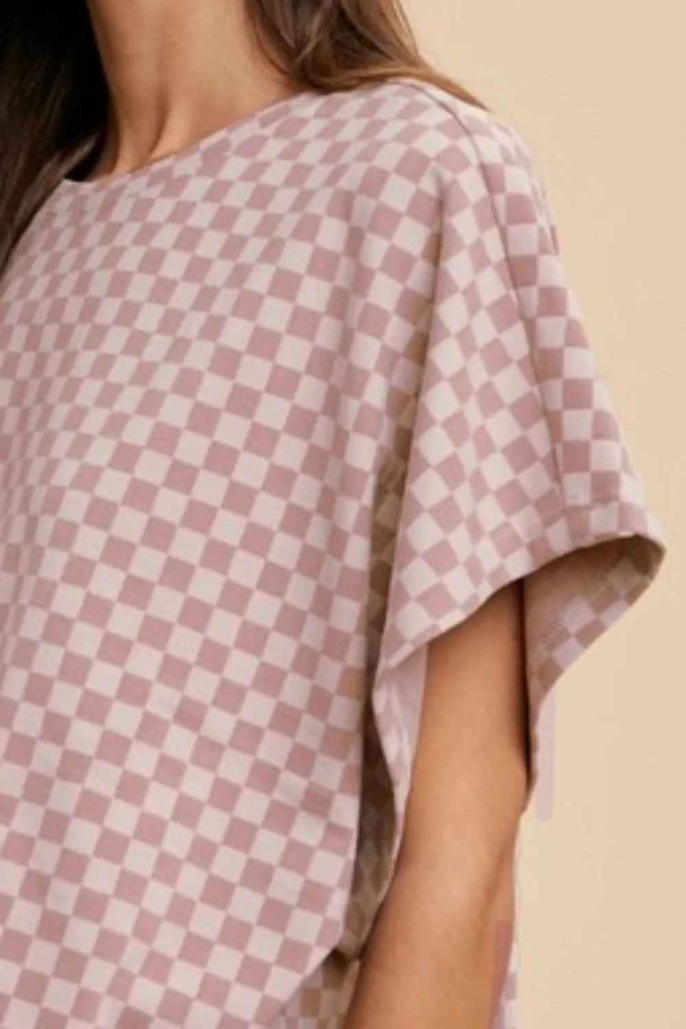 Checkered Round Neck Short Sleeve T-Shirt, image 3