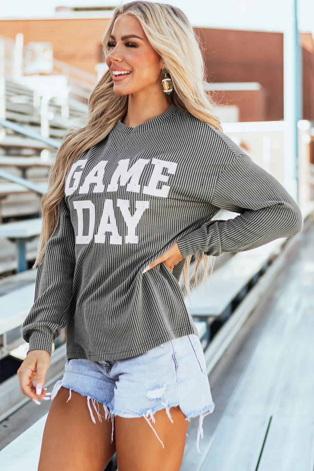 GAME DAY Striped Round Neck Long Sleeve Top, image 5
