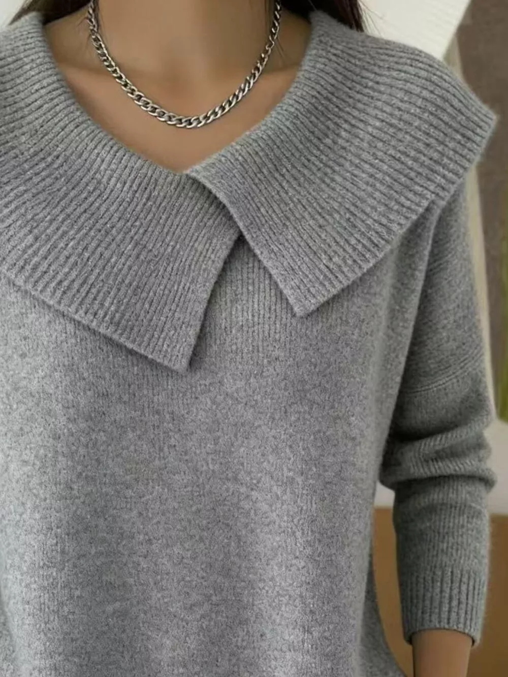 Full Size Wide-Collar Ribbed Knit Sweater Plus Size, image 2