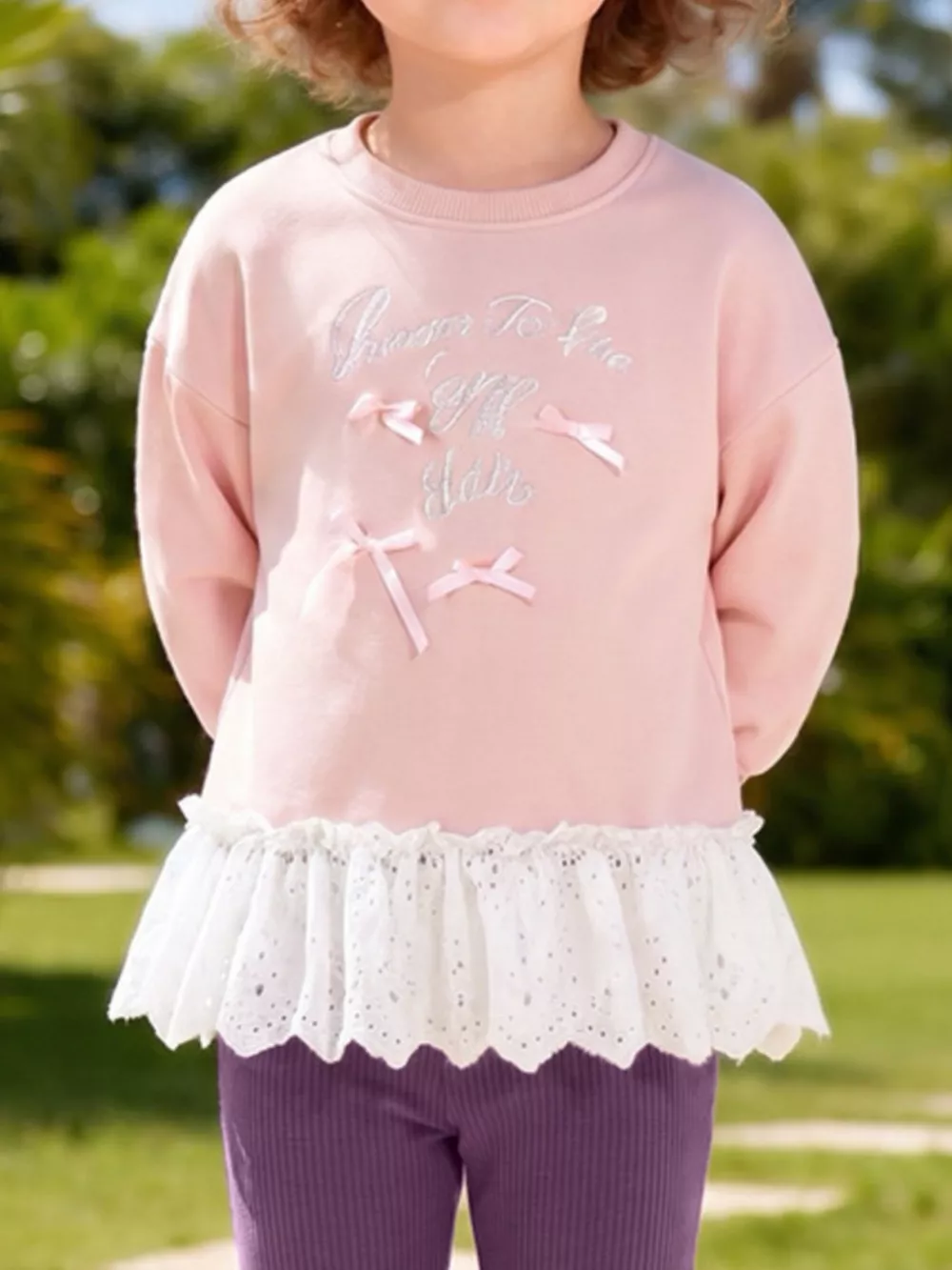 Children's Bow-Embellished Sweatshirt and Flare Pants Set, image 3