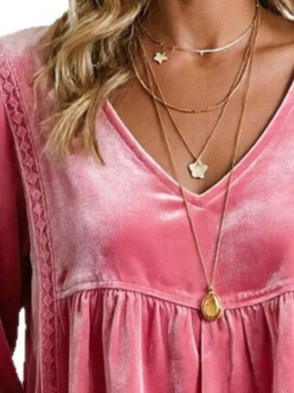 Full Size V-Neck Long Sleeve Velvet Blouse with Lace Trim Plus Size, image 26