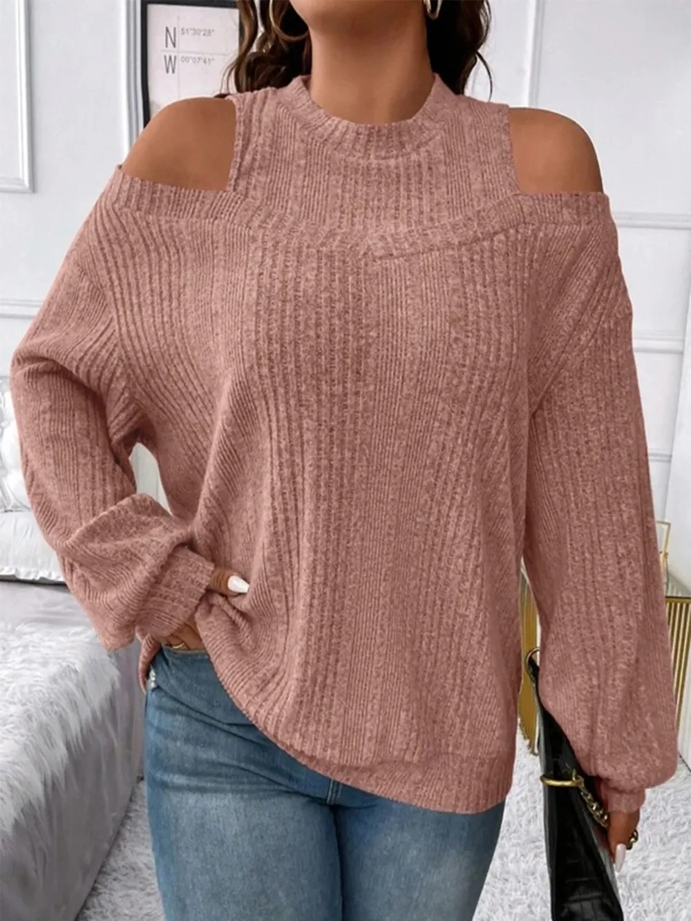 Round Neck Cold Shoulder Sweater, image 10