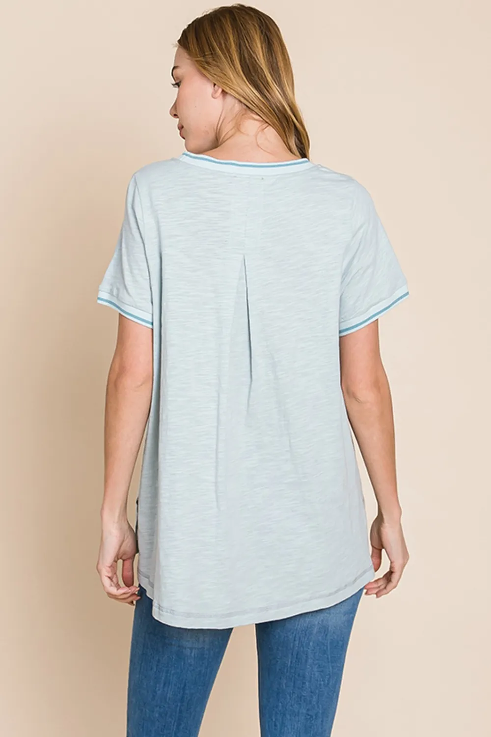 Cotton Bleu by Nu Lab Contrast Trim Short Sleeve Slit T-Shirt, image 2