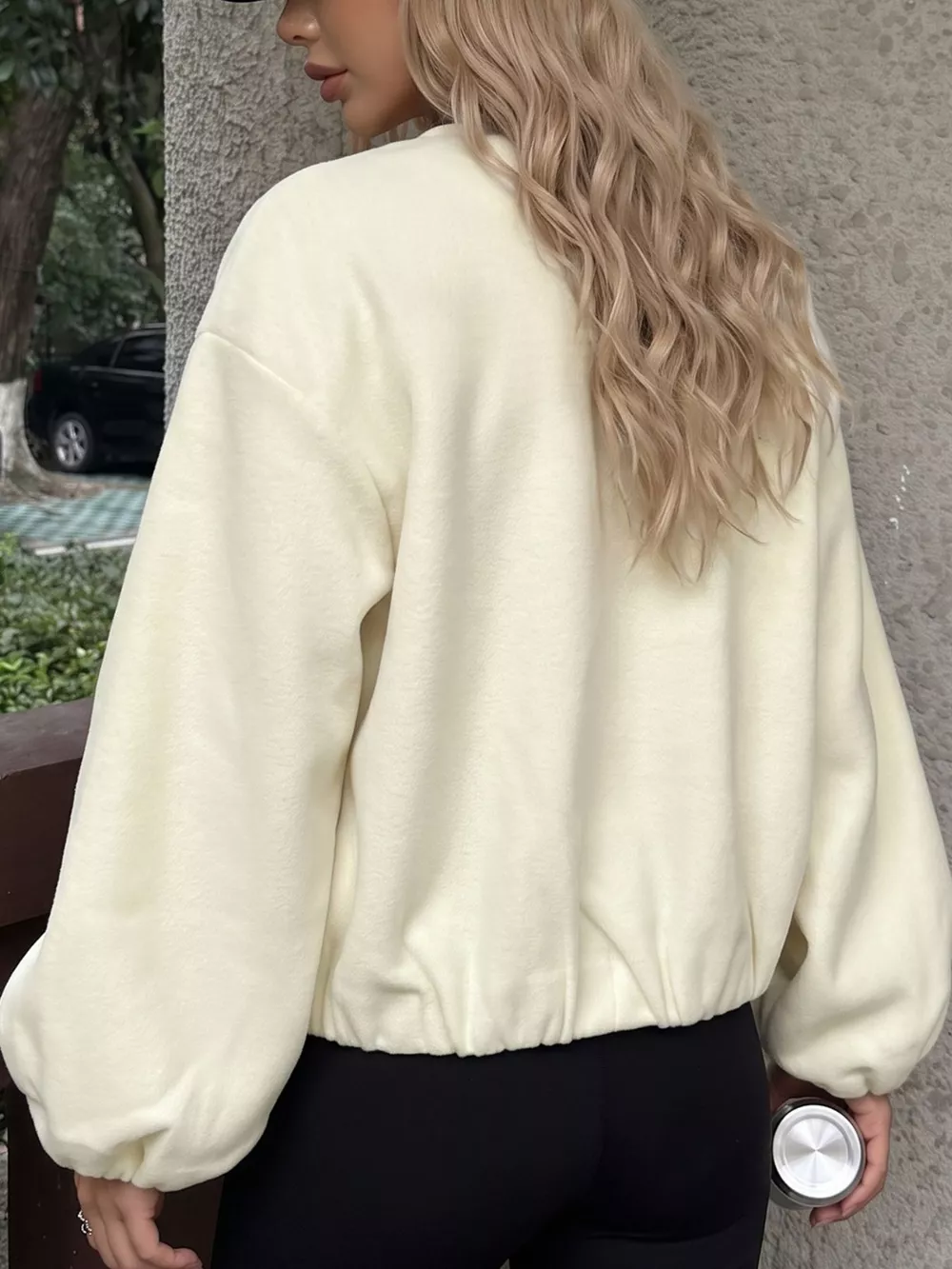 Fleece Bomber Jacket with Zipper Closure, image 5