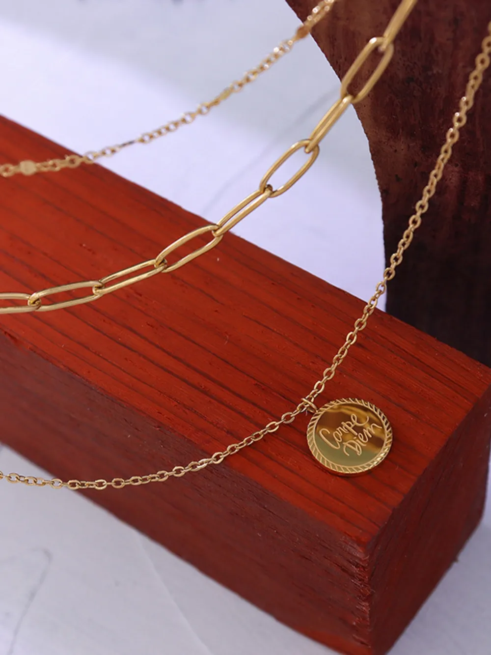 18K Gold-Plated Three-Layered Engraved Necklace, image 2