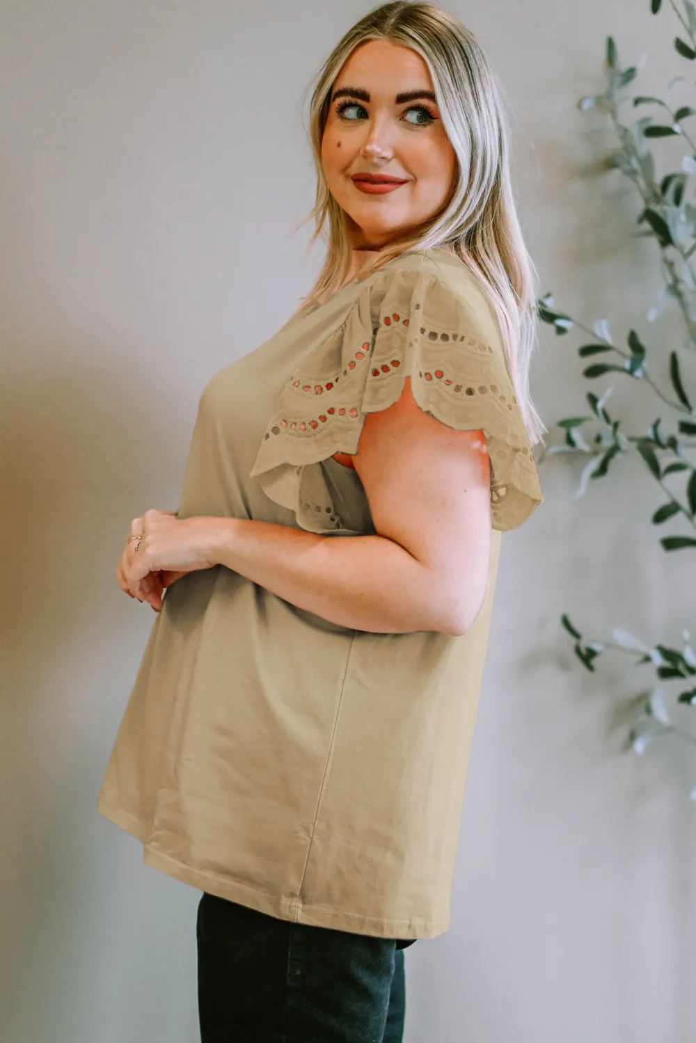 Plus Size Eyelet Round Neck Short Sleeve Blouse, image 12