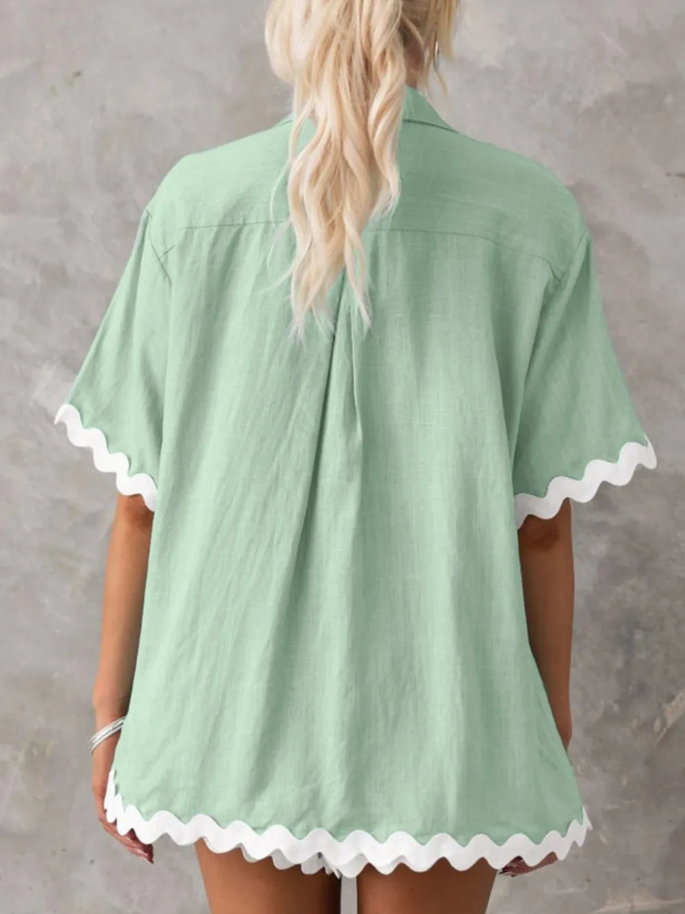 Contrast Trim Half Sleeve Top and Shorts Set, image 3