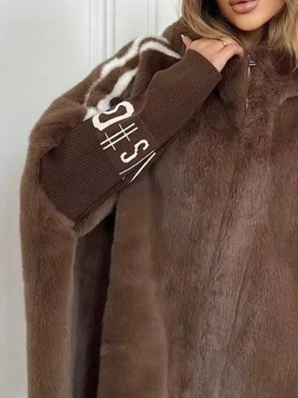 Hooded Faux Fur Striped Trim Outerwear, image 8