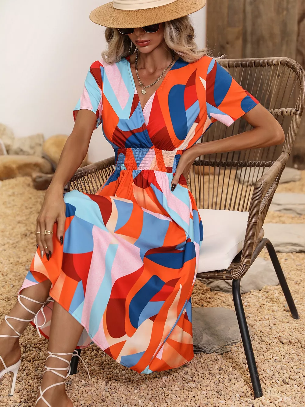 Printed Short Sleeve Midi Dress, image 5