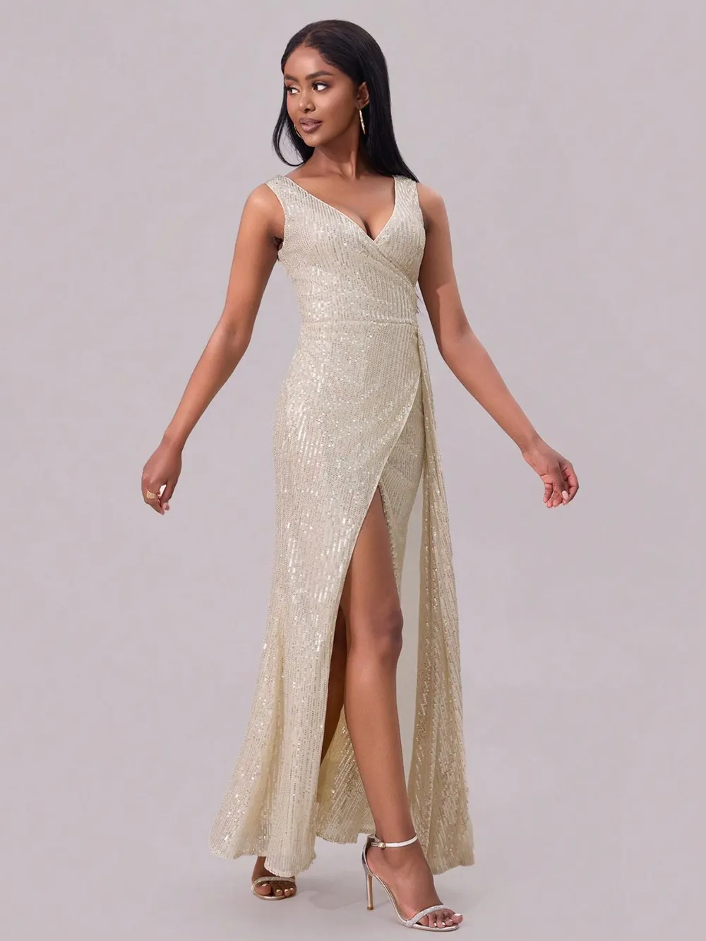 Slit Sequin Surplice Sleeveless Maxi Dress, image 5