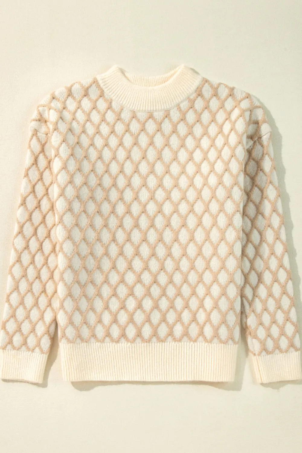 Diamond Pattern Mock Neck Long Sleeve Sweater, image 4