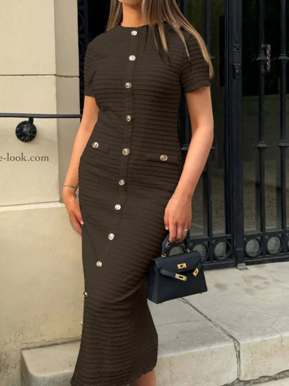 Textured Short Sleeve Midi Dress, image 5