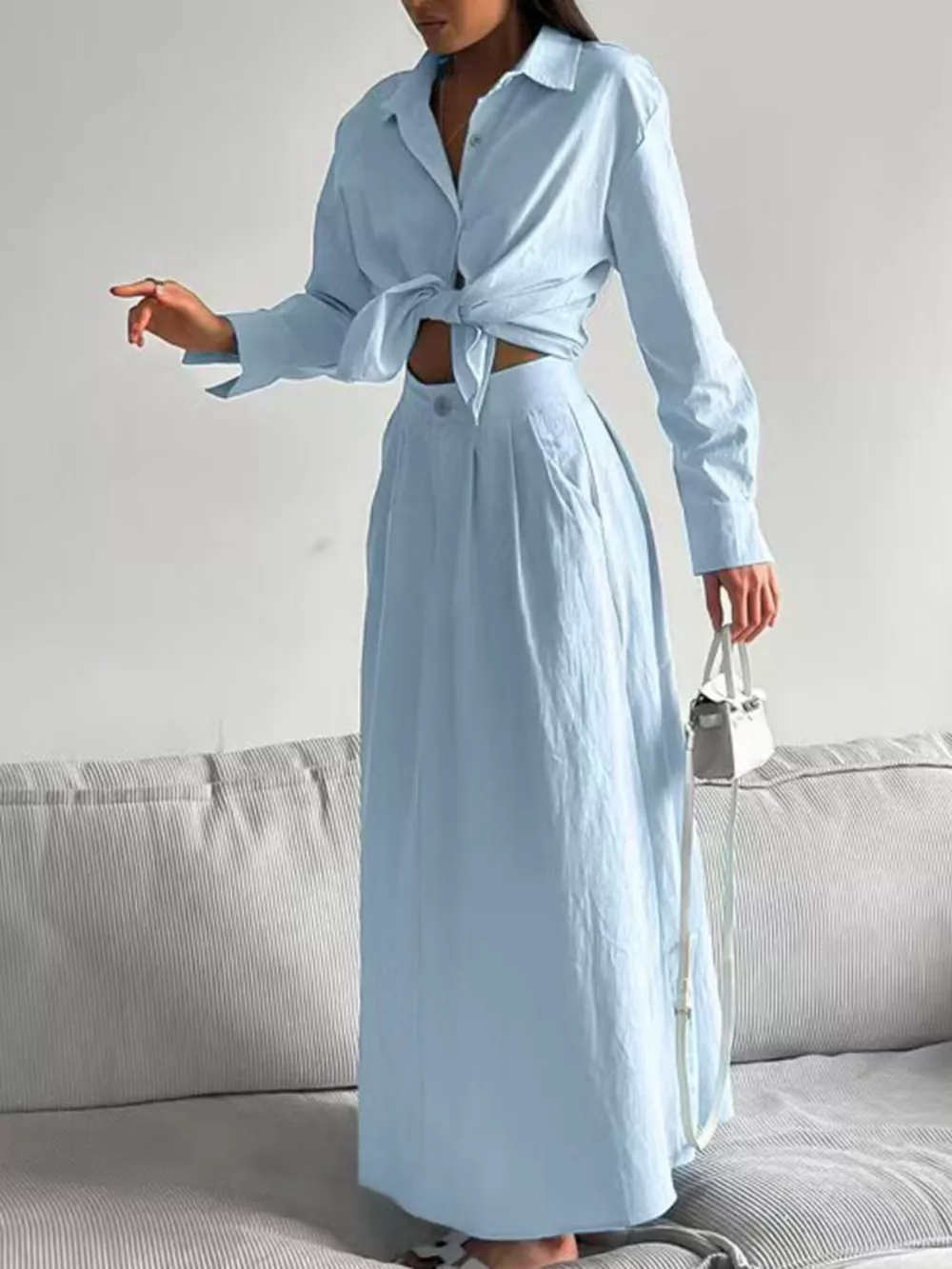 Tie-Front Shirt and Maxi Skirt Set, image 7