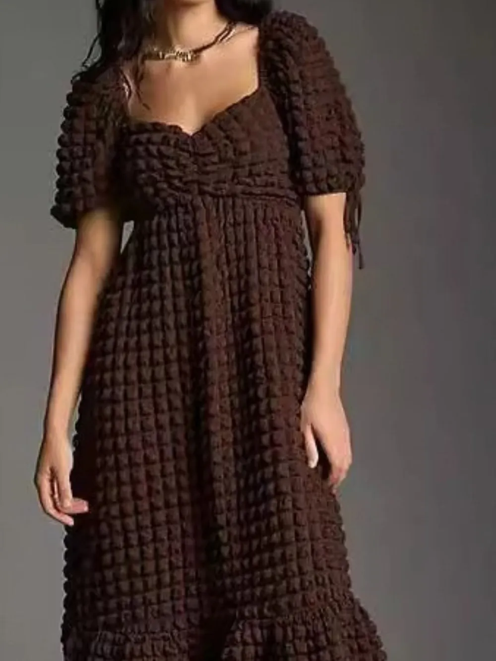 Textured Sweetheart Neck Short Sleeve Dress, image 14