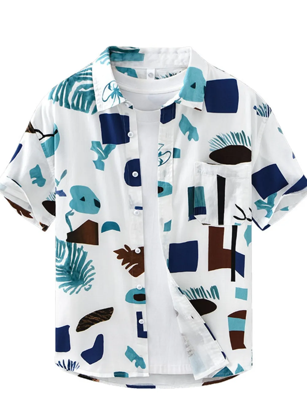 Men's Plus Size Printed Button Up Short Sleeve Shirt, image 10