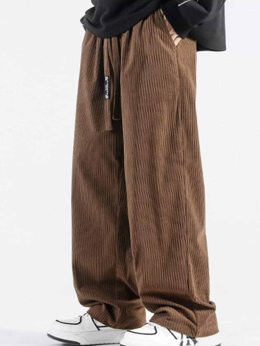 Men's Plus Size Casual Drawstring Wide Leg Pants, image 5