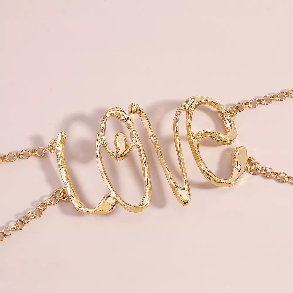Gold Wire Love Script Statement Necklace, image 4