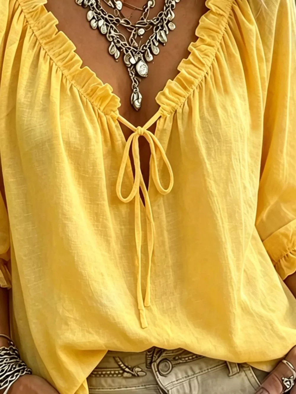 Frill Tie Neck 3/4 Sleeve Blouse, image 14