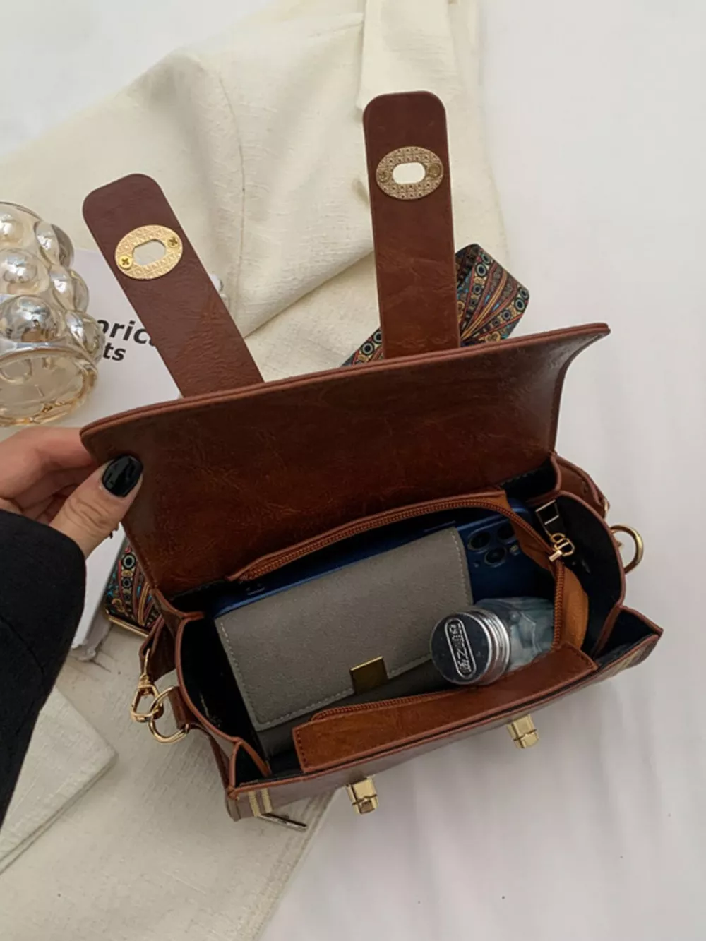 Vintage Barrel Crossbody Bag with Charm, image 5