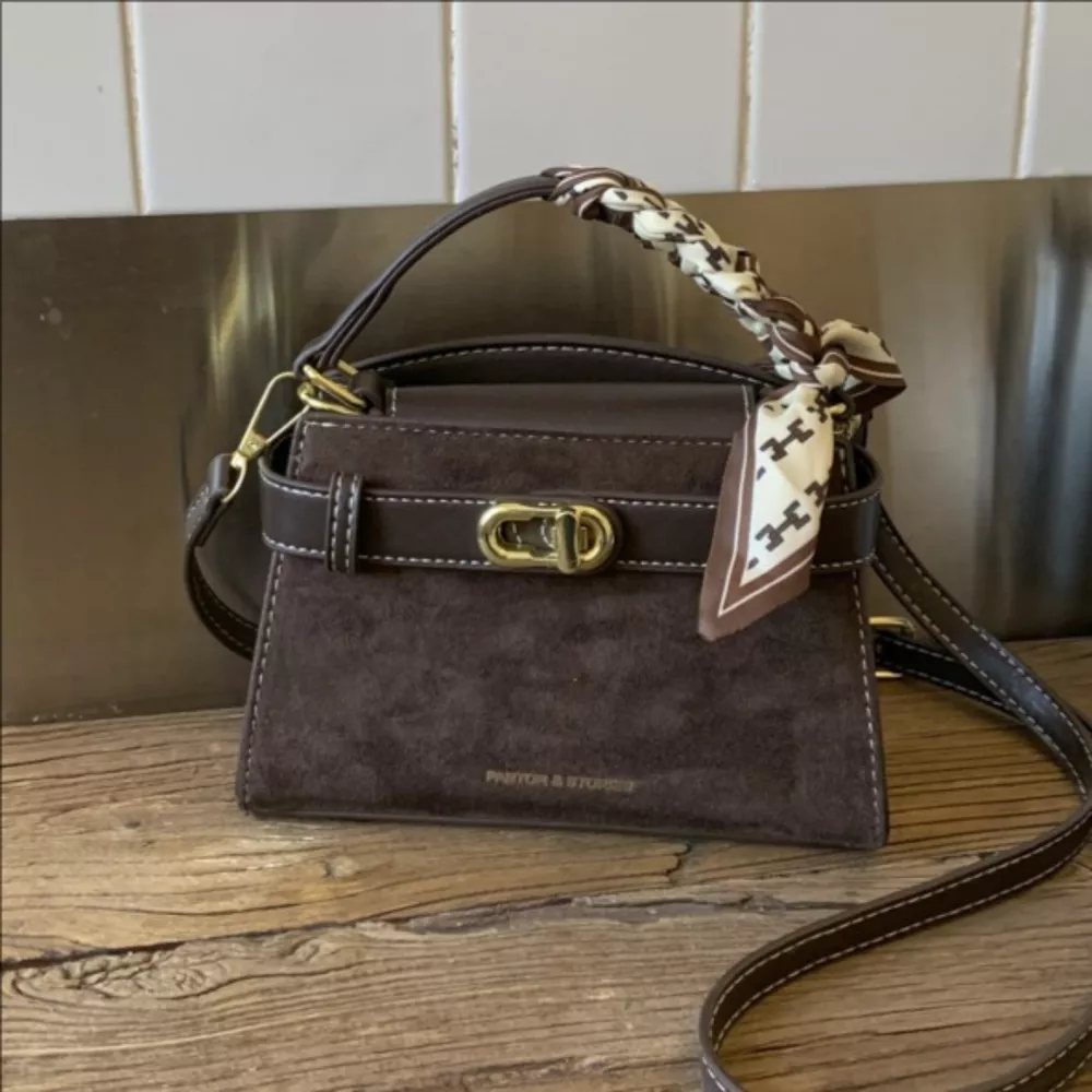 Suede Mini Crossbody Bag with Leather Strap, image 4