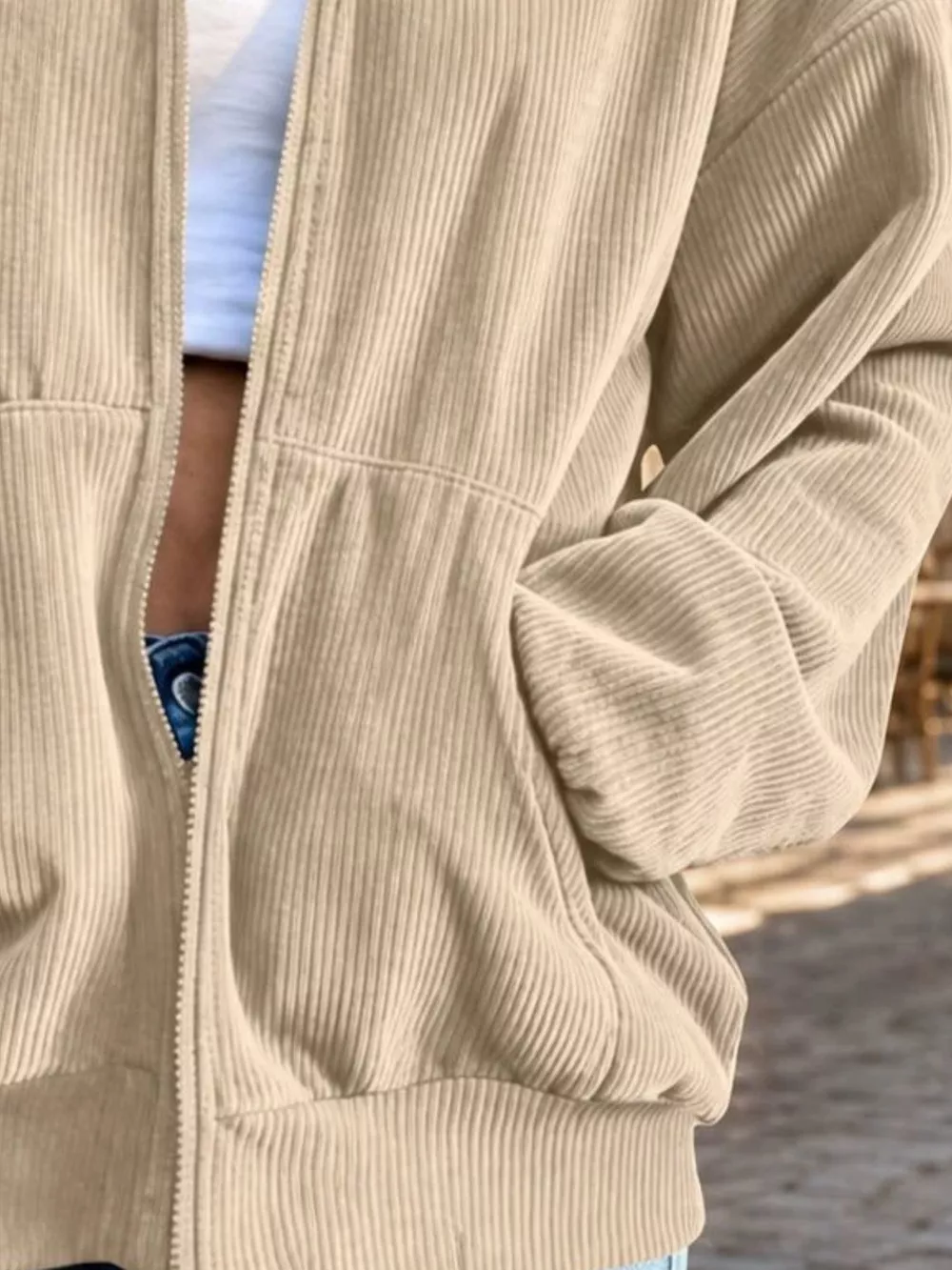 Corduroy Zip-Up Dropped Shoulder Jacket, image 12