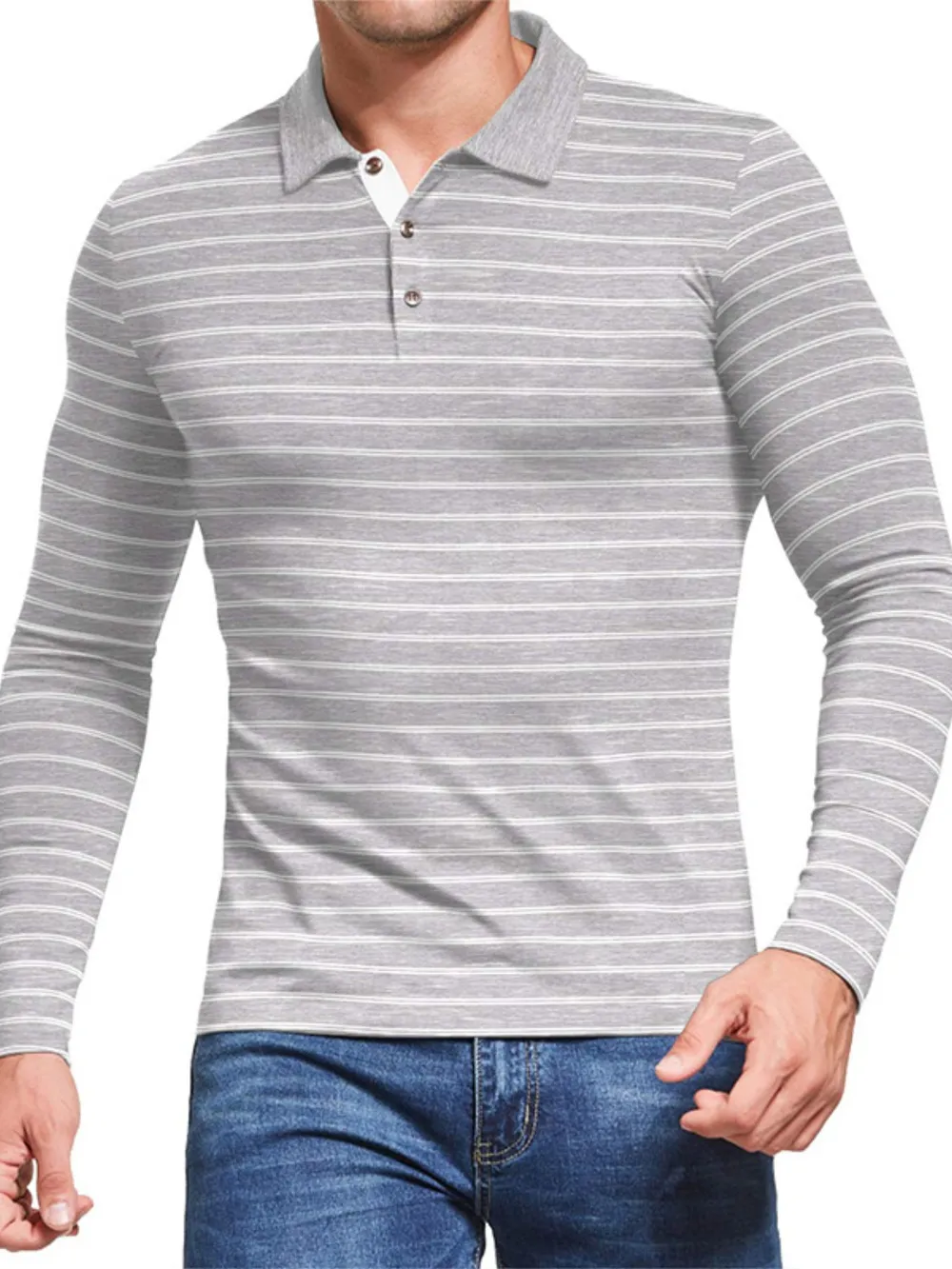 Men's Striped Long Sleeve Polo Shirt, image 3