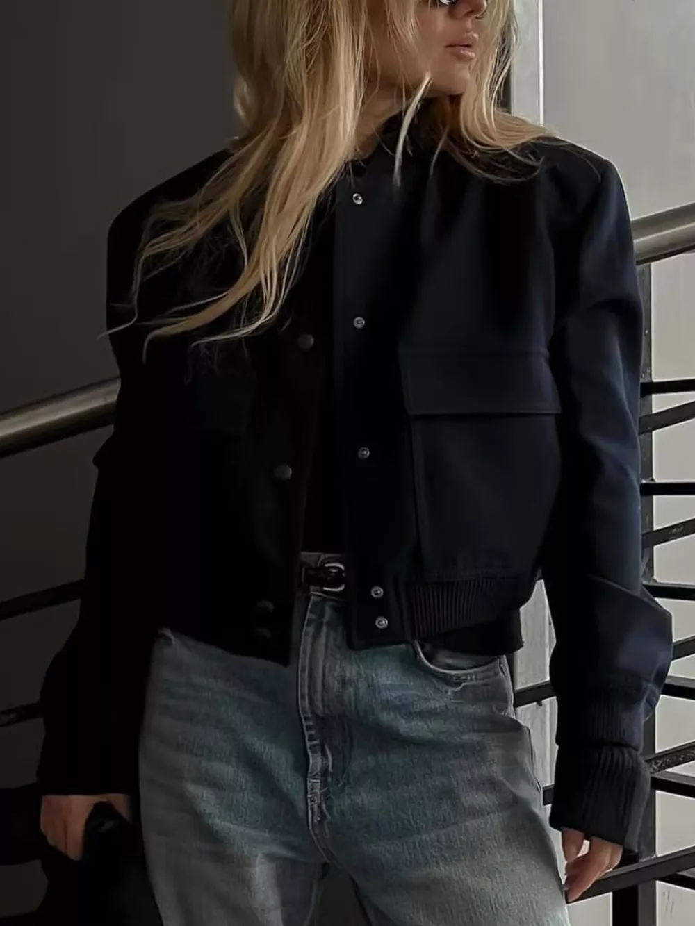 Snap-Down Cropped Bomber Jacket, image 6