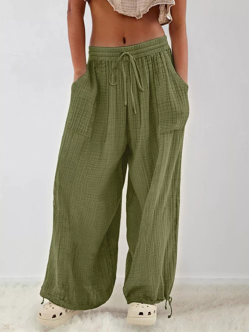Loose Fit Gauze Drawstring Pants, image 8