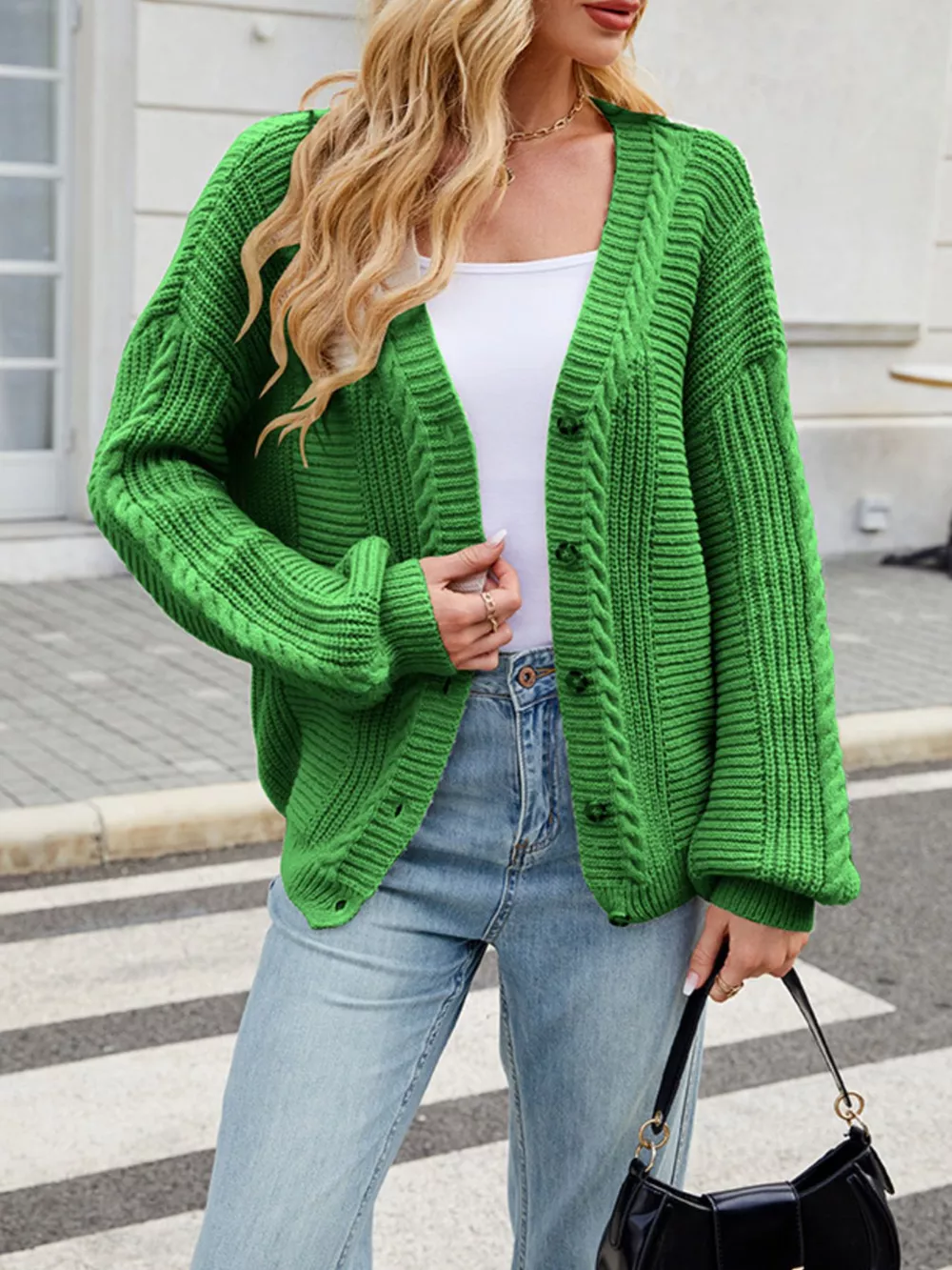 Cable Knit Button-Up Cardigan, image 20