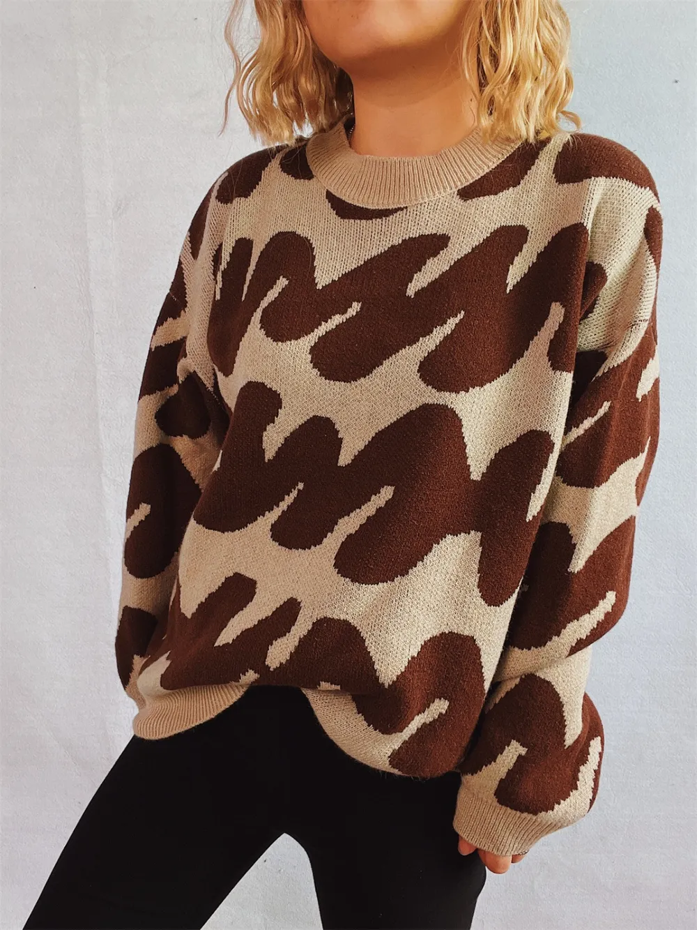 Contrast Round Neck Long Sleeve Sweater, image 14