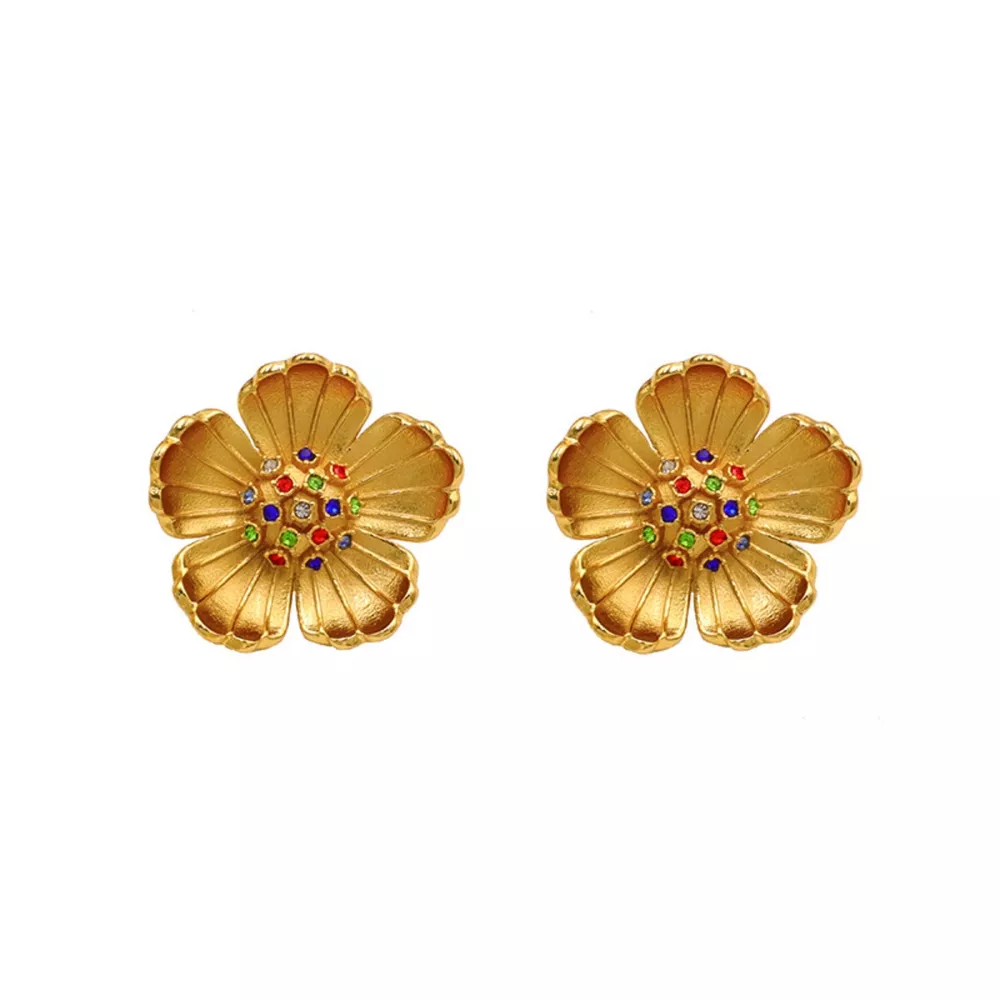 18K Gold-Plated Flower Earrings, image 3