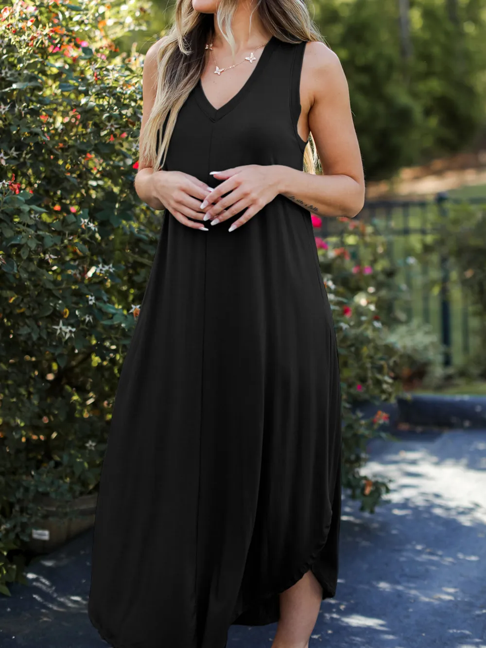 Full Size V-Neck Midi Tank Dress, image 11