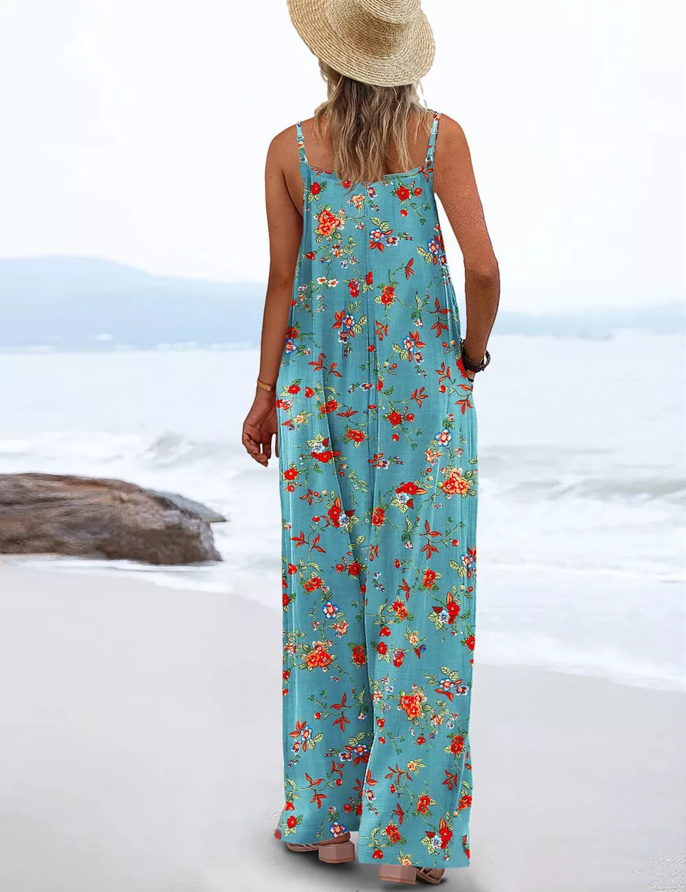 Full Size Floral Print Wide Leg Casual Jumpsuit Plus Size, image 14