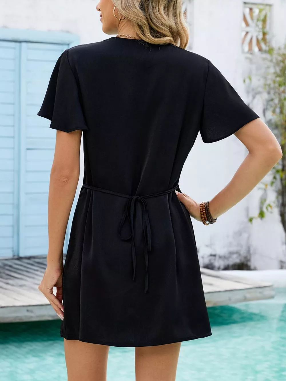 Notched Flutter Sleeve Mini Dress, image 10