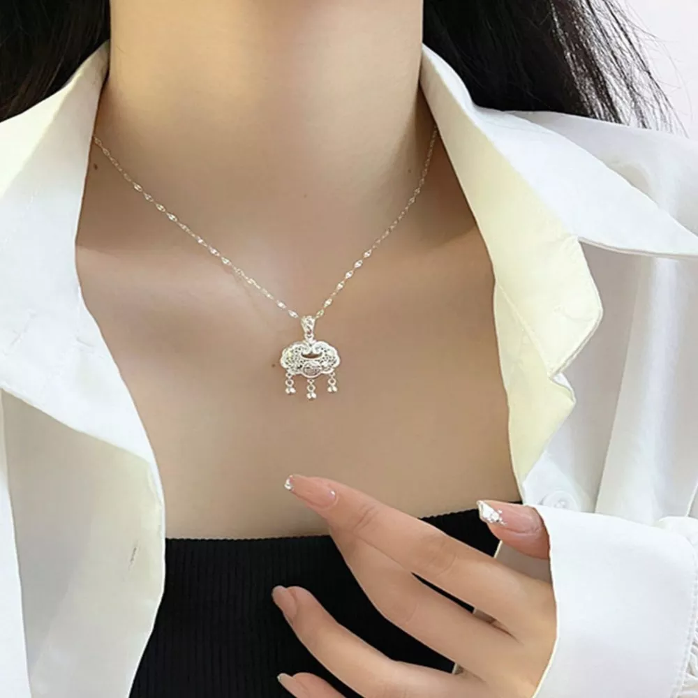 925 Sterling Silver Lock Pendant Necklace, image 2