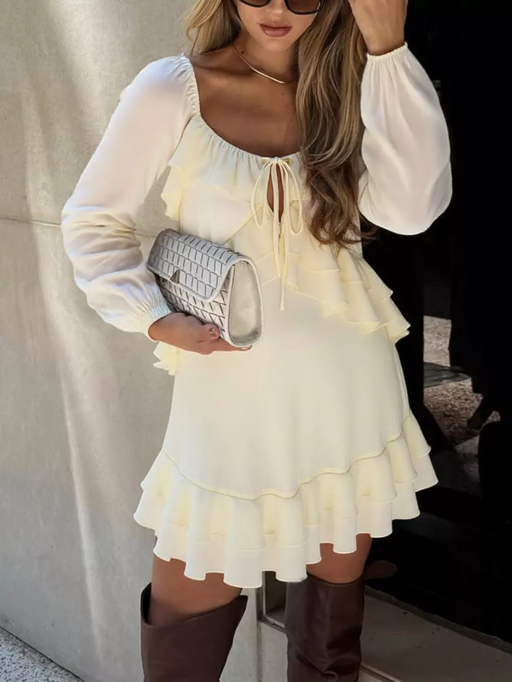Ruffle Trimmed Long Sleeve Mini Dress, image 9