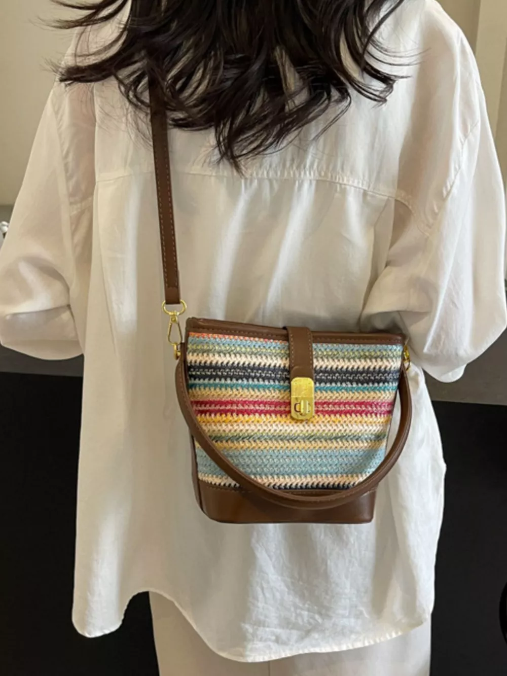 Striped Bucket Crossbody Bag, image 5